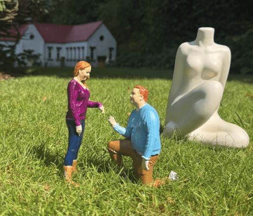 Mark & Steph proposal tiny tales from Bondville Model Village